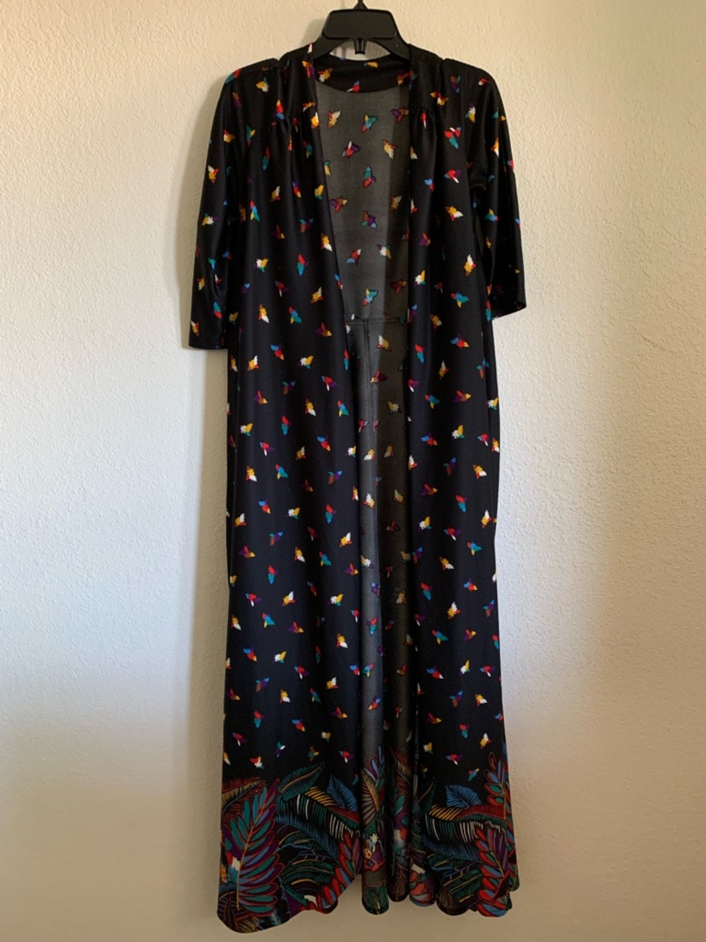Black Maxi Duster with Colorful Print